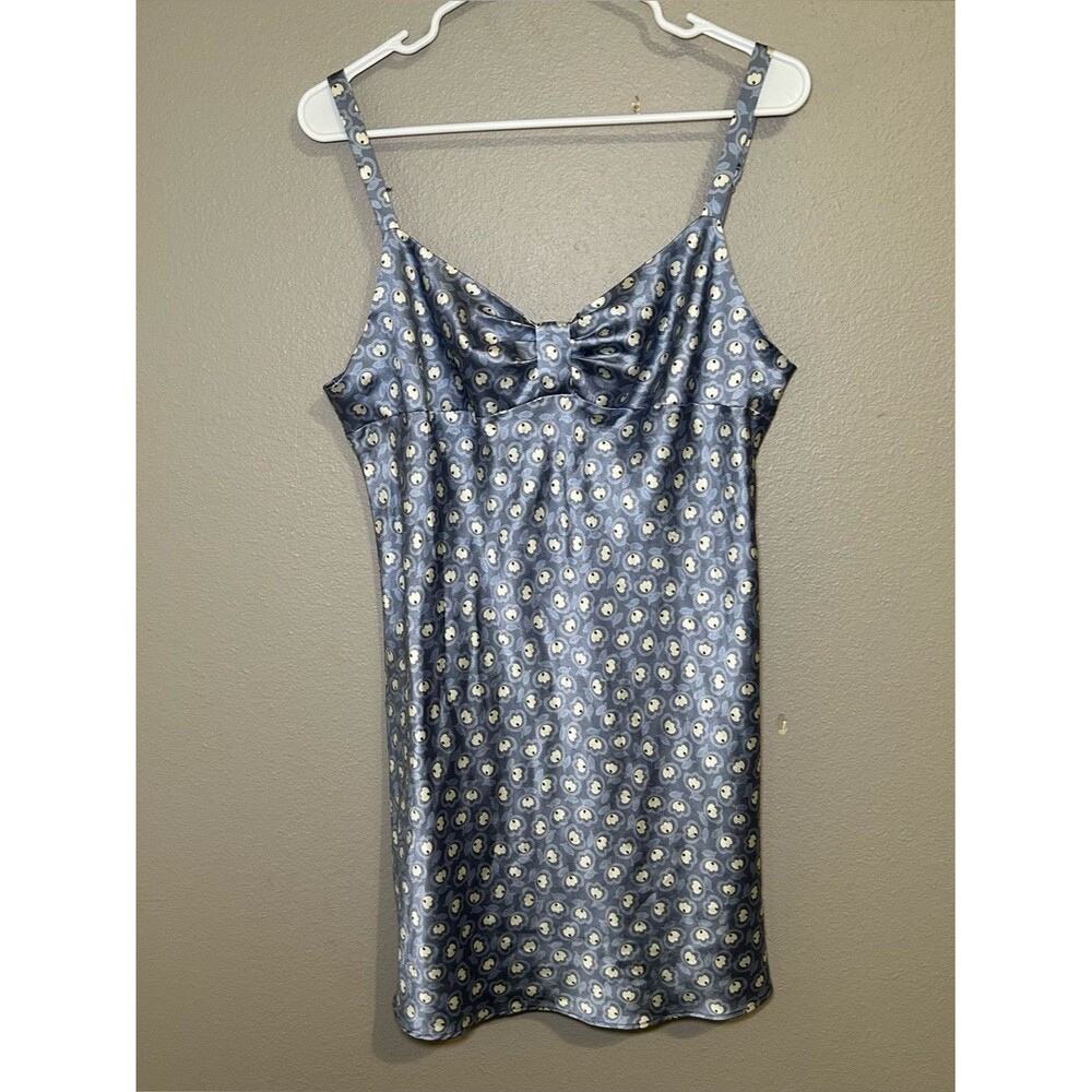 Victoria’s Secret Y2K Blue Satin Floral Print Mini Slip Dress Women’s Size Large
